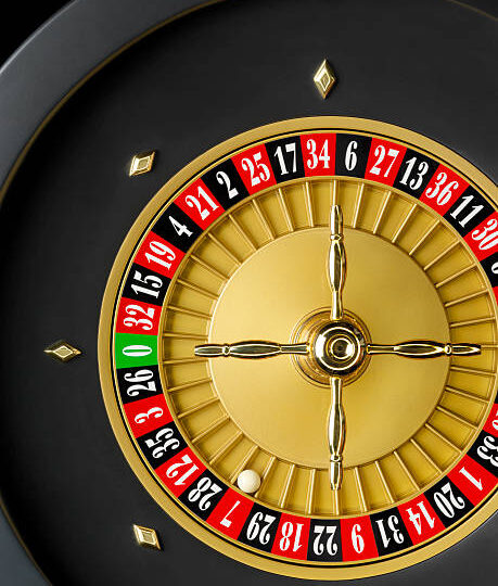 Close-up of a casino roulette seen from above.